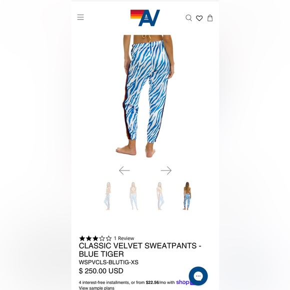 AVIATOR NATION UNISEX VELVET RELAXED ZIP HOODIE & SWEATPANTS SET- BLUE TIGER - Picture 6 of 9